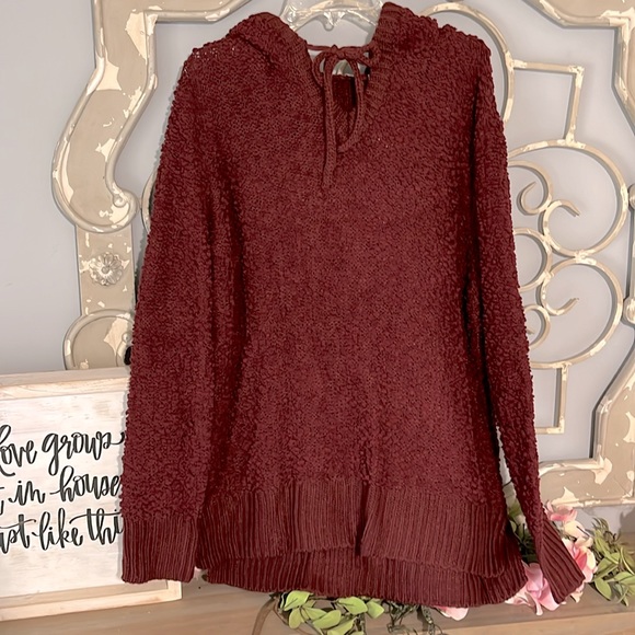 Chunky Oversized Popcorn Sweater Wine Hoodie - Picture 11 of 13